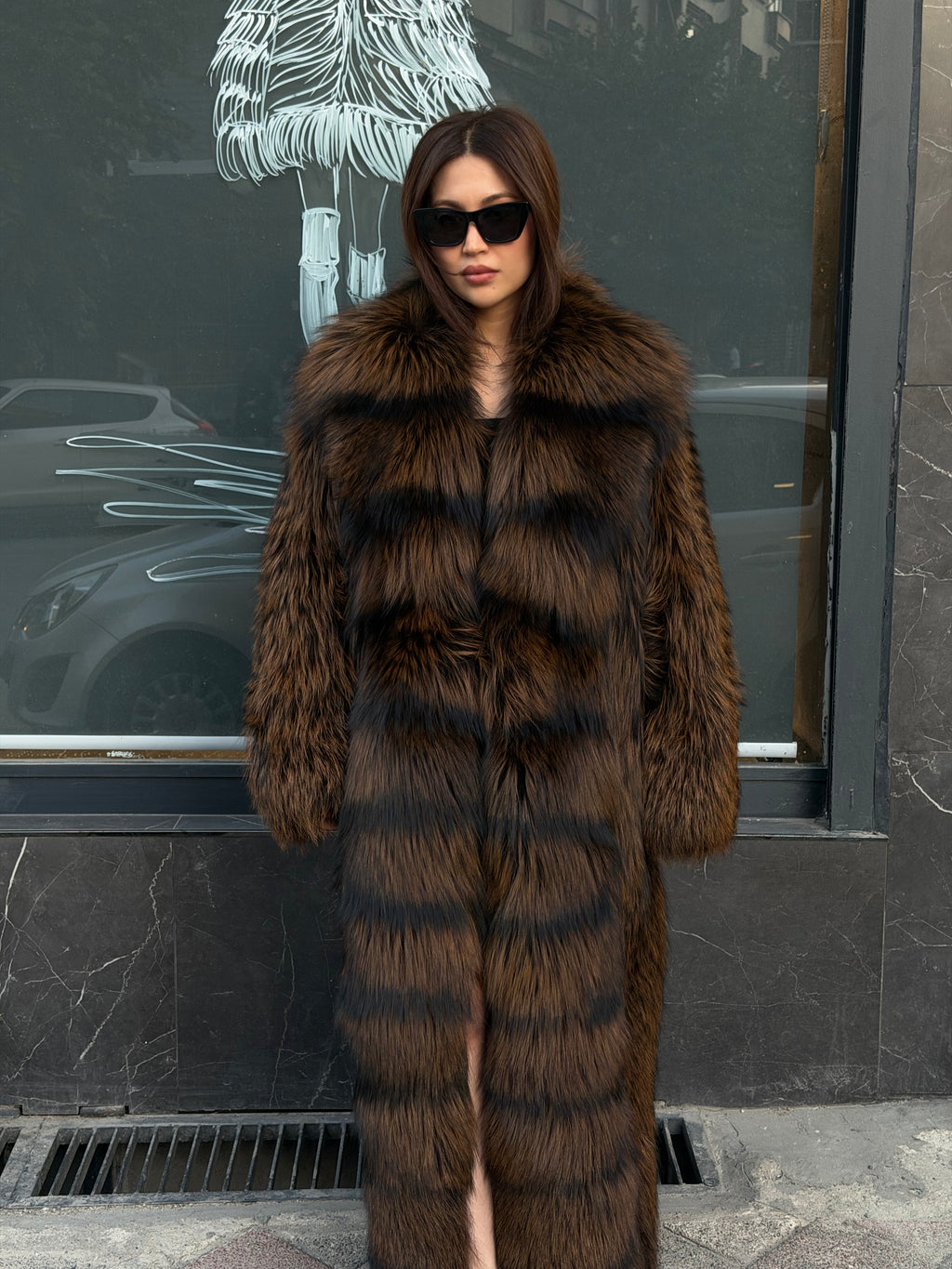 Brown Long Argentina Fox Fur Coat