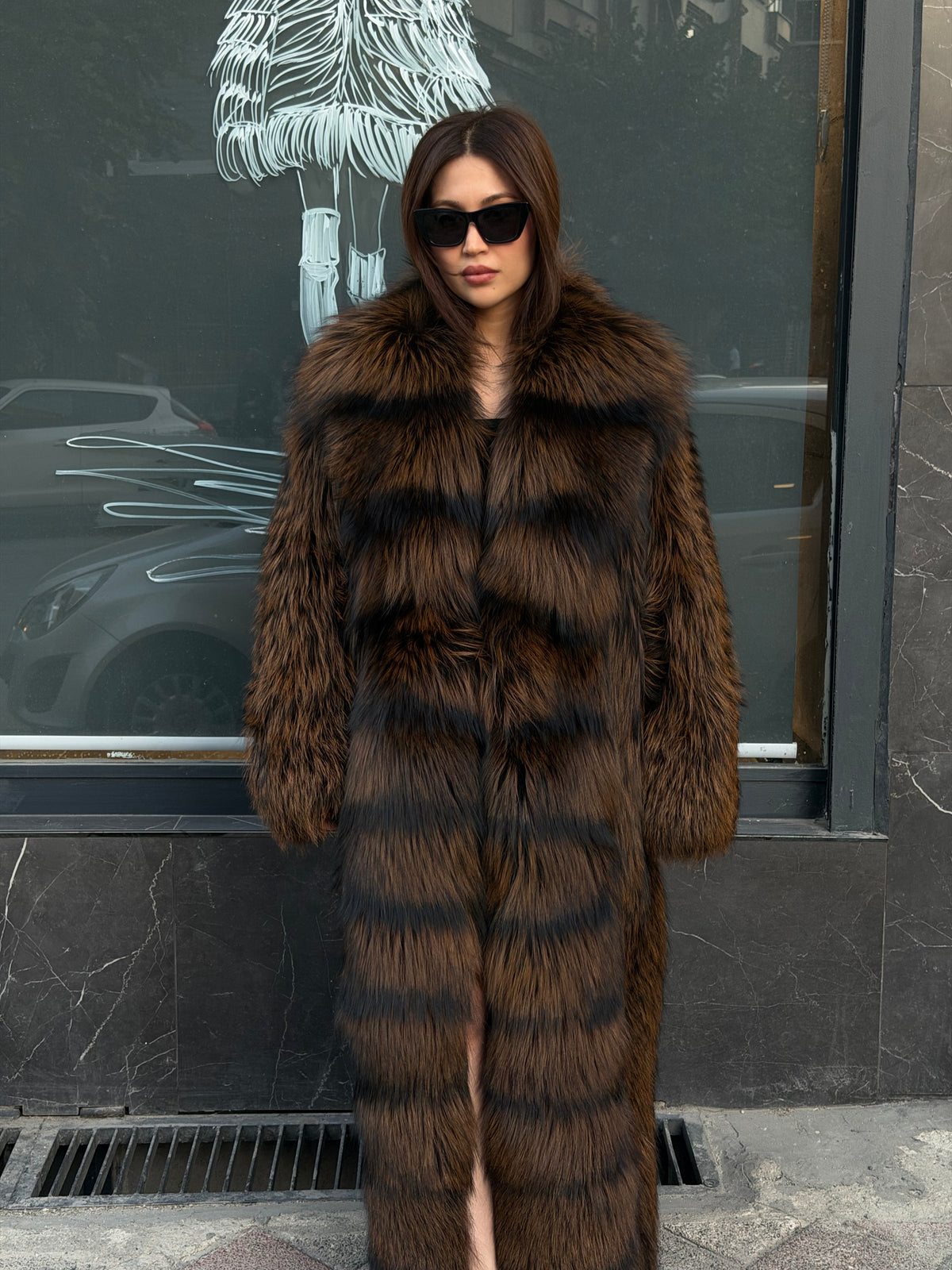 Brown Long Argentina Fox Fur Coat