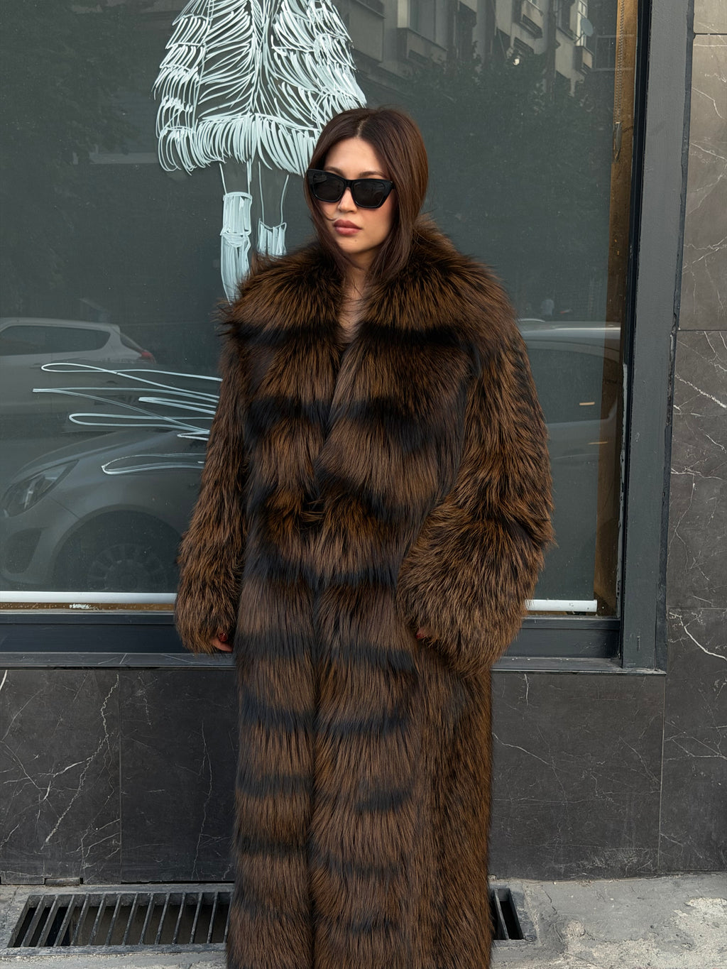 Brown Long Argentina Fox Fur Coat