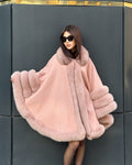 Women’s Pink Cashmere Cape With Genuine Fox Fur Trim