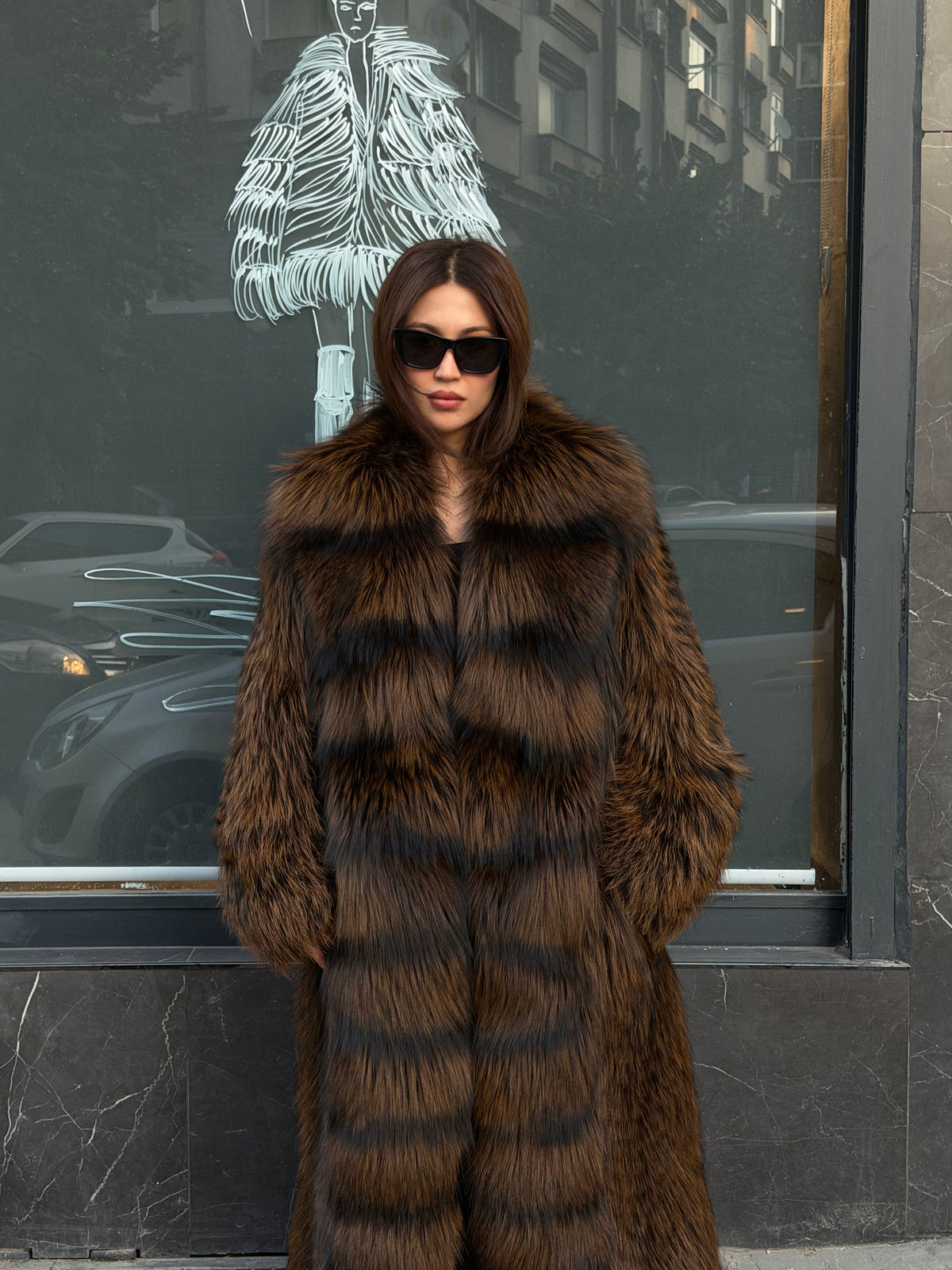 Brown Long Argentina Fox Fur Coat