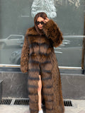 Brown Long Argentina Fox Fur Coat