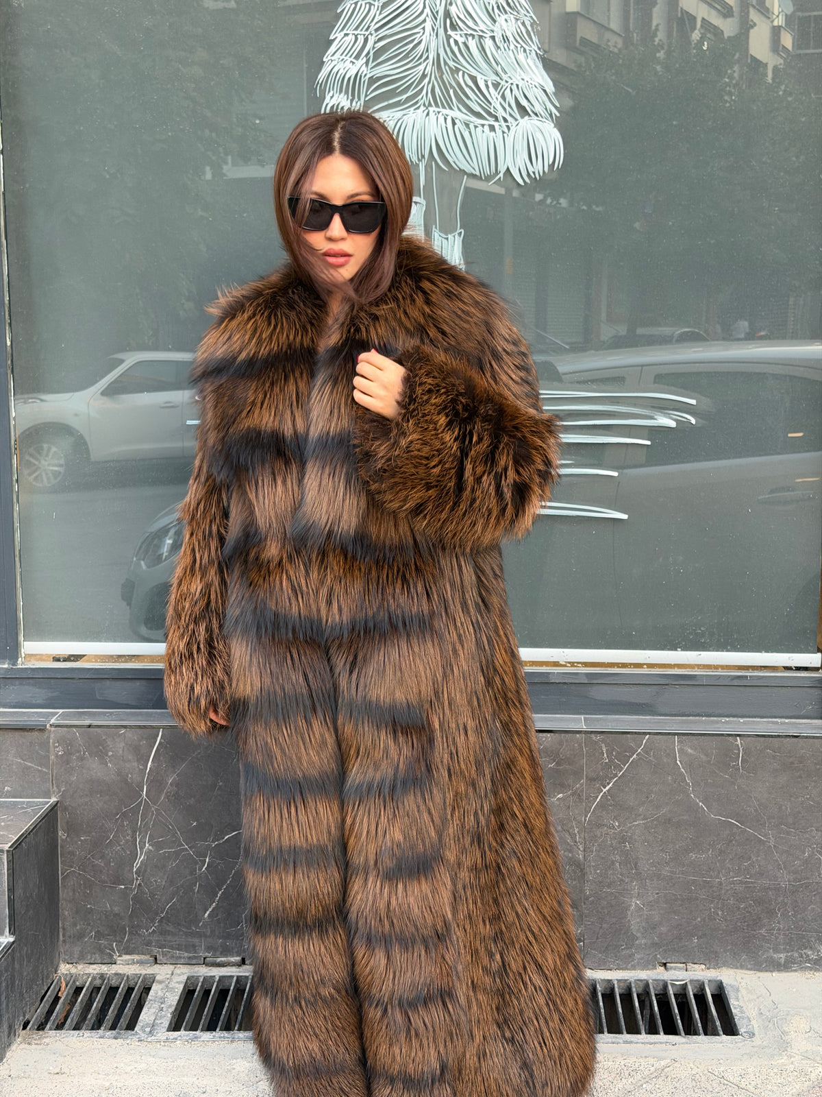 Brown Long Argentina Fox Fur Coat