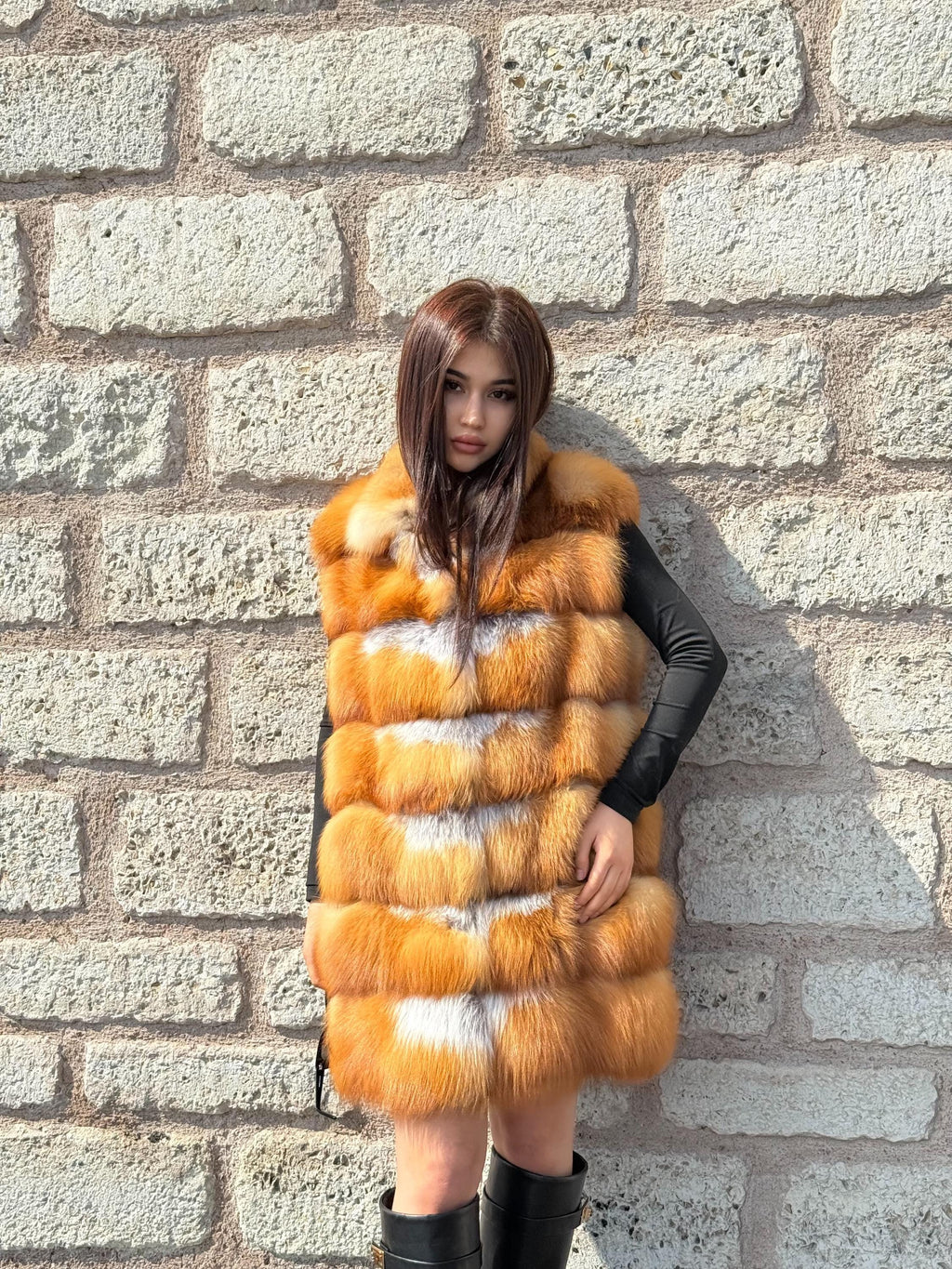 Handmade Golden Fox Fur Vest For Women