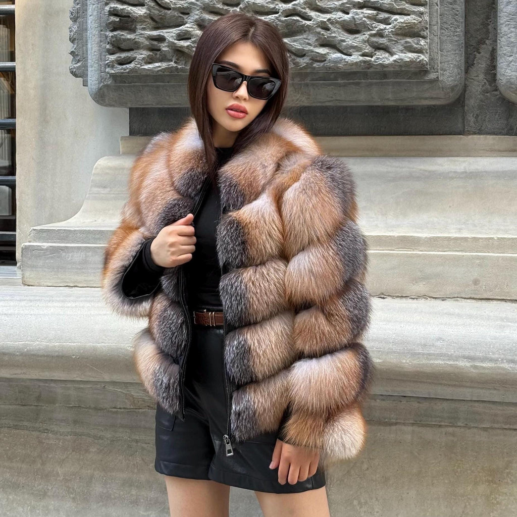 Women’s Fox Fur Jacket | Handmade Detachable Sleeves Frost Fur Coat
