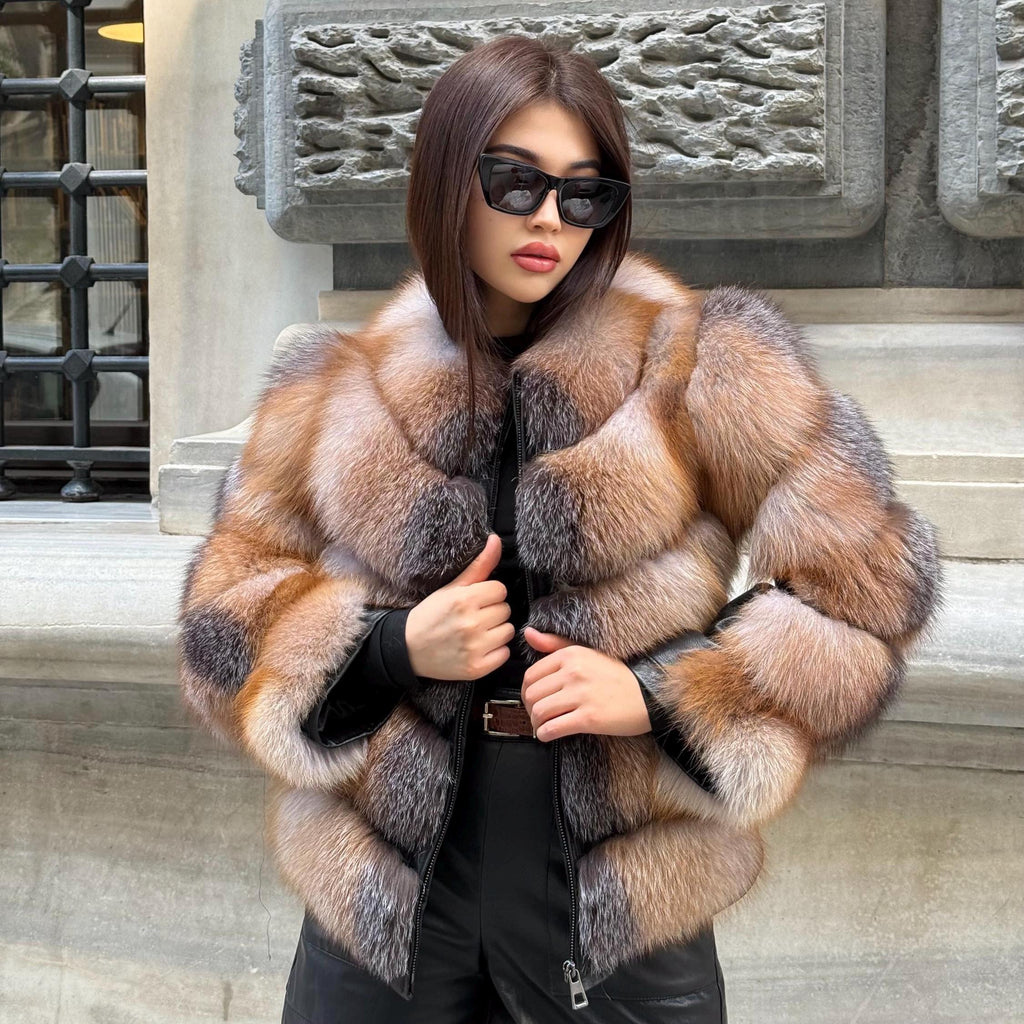 Women’s Fox Fur Jacket | Handmade Detachable Sleeves Frost Fur Coat