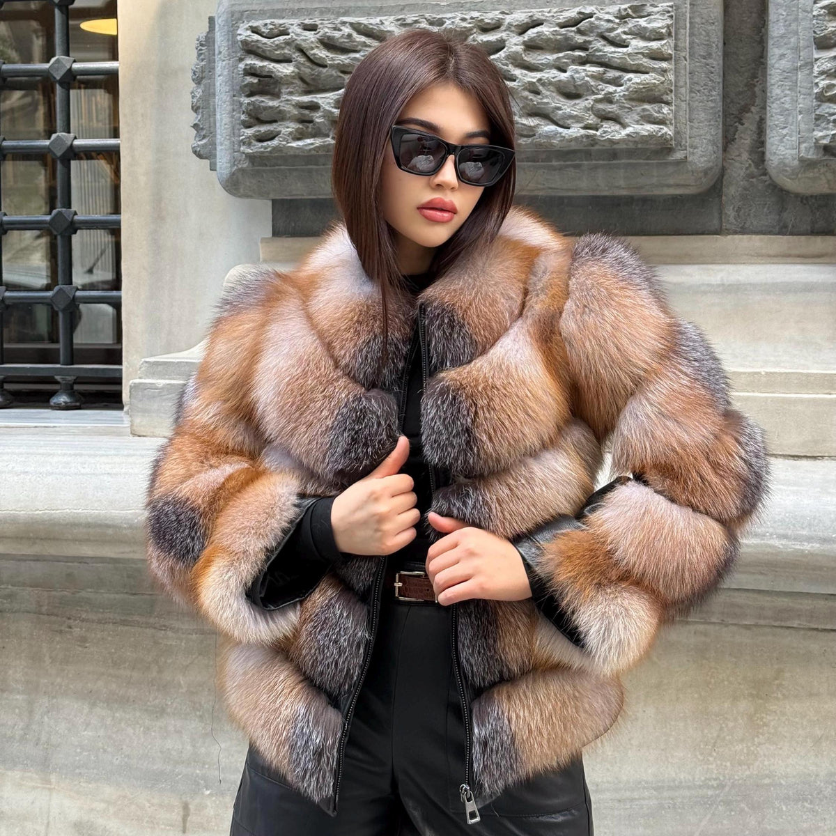 Women’s Fox Fur Jacket | Handmade Detachable Sleeves Frost Fur Coat