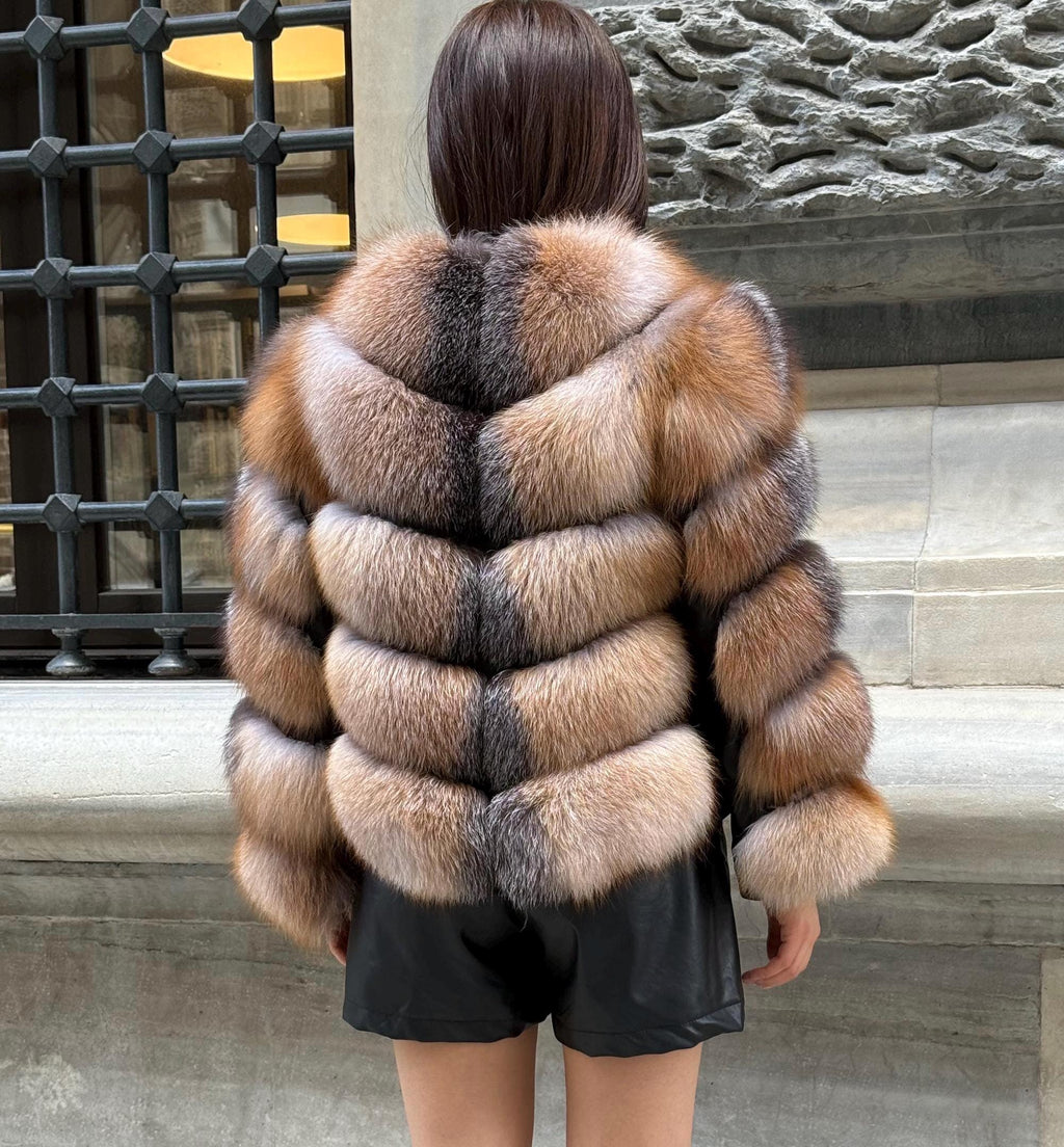 Women’s Fox Fur Jacket | Handmade Detachable Sleeves Frost Fur Coat