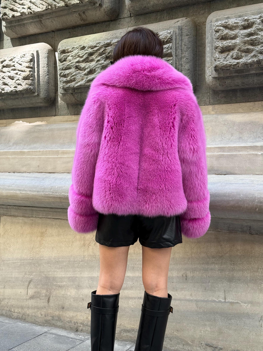 Pink Fox Fur Jacket, Handmade Women’s Short Fur Coat