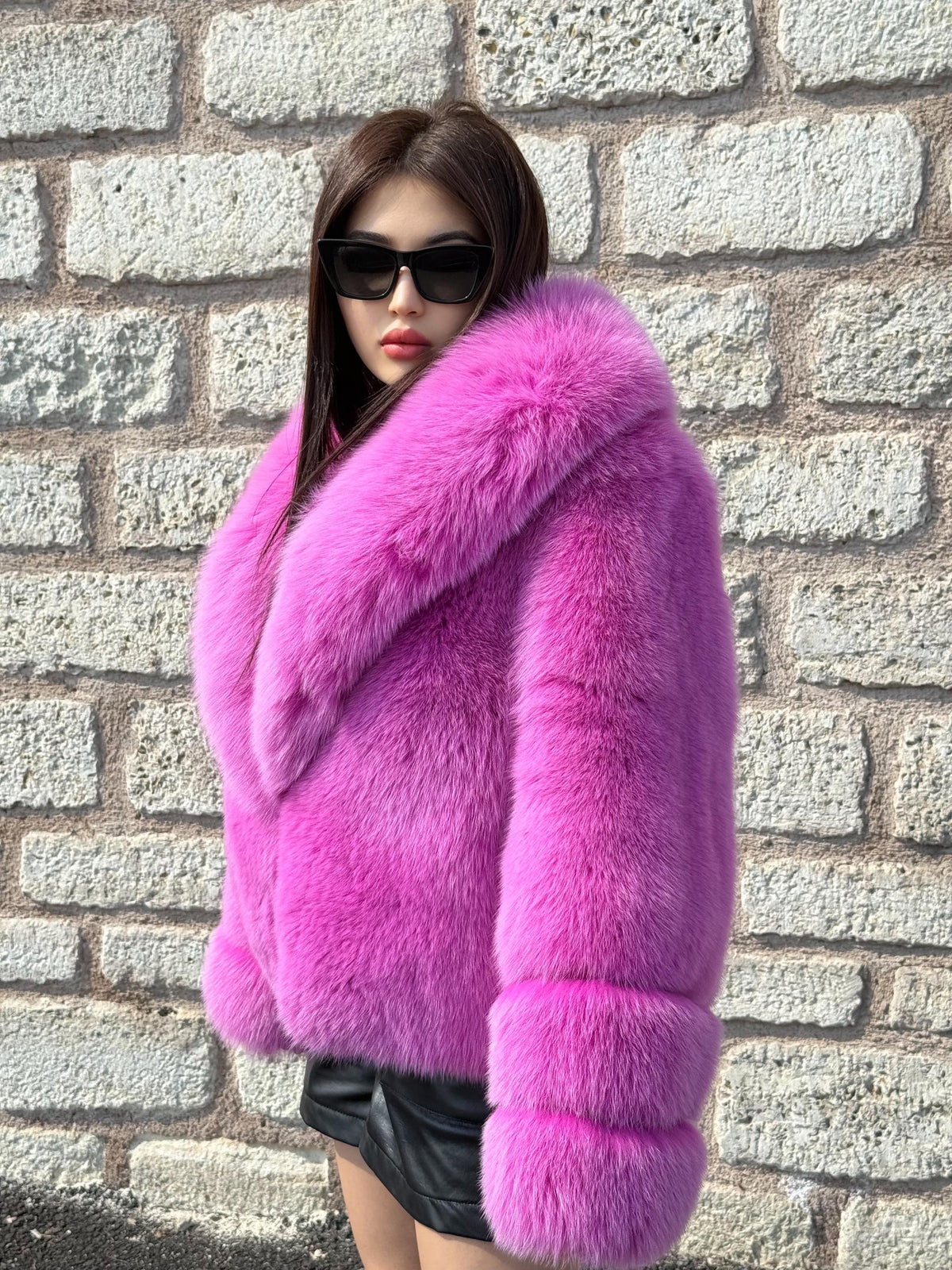 Pink Fox Fur Jacket, Handmade Women’s Short Fur Coat