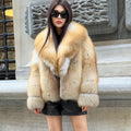 Women’s Gold Fox Fur Jacket, Luxury Short Golden Fur Coat