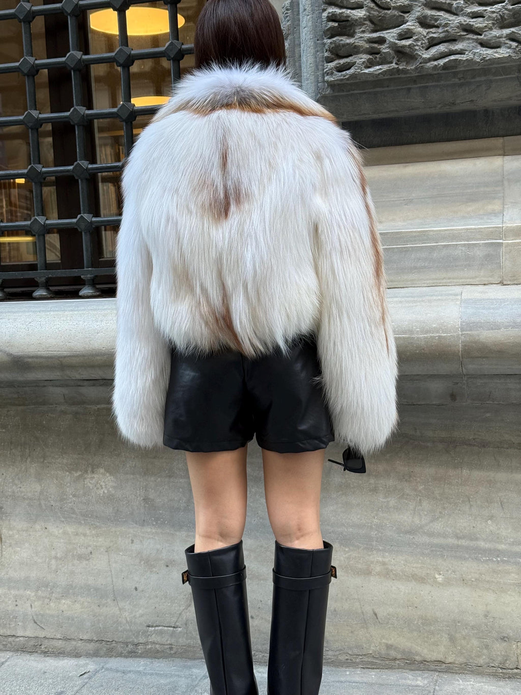 Creamy White Argentina Fox Fur Jacket, Women’s Short Fur Coat