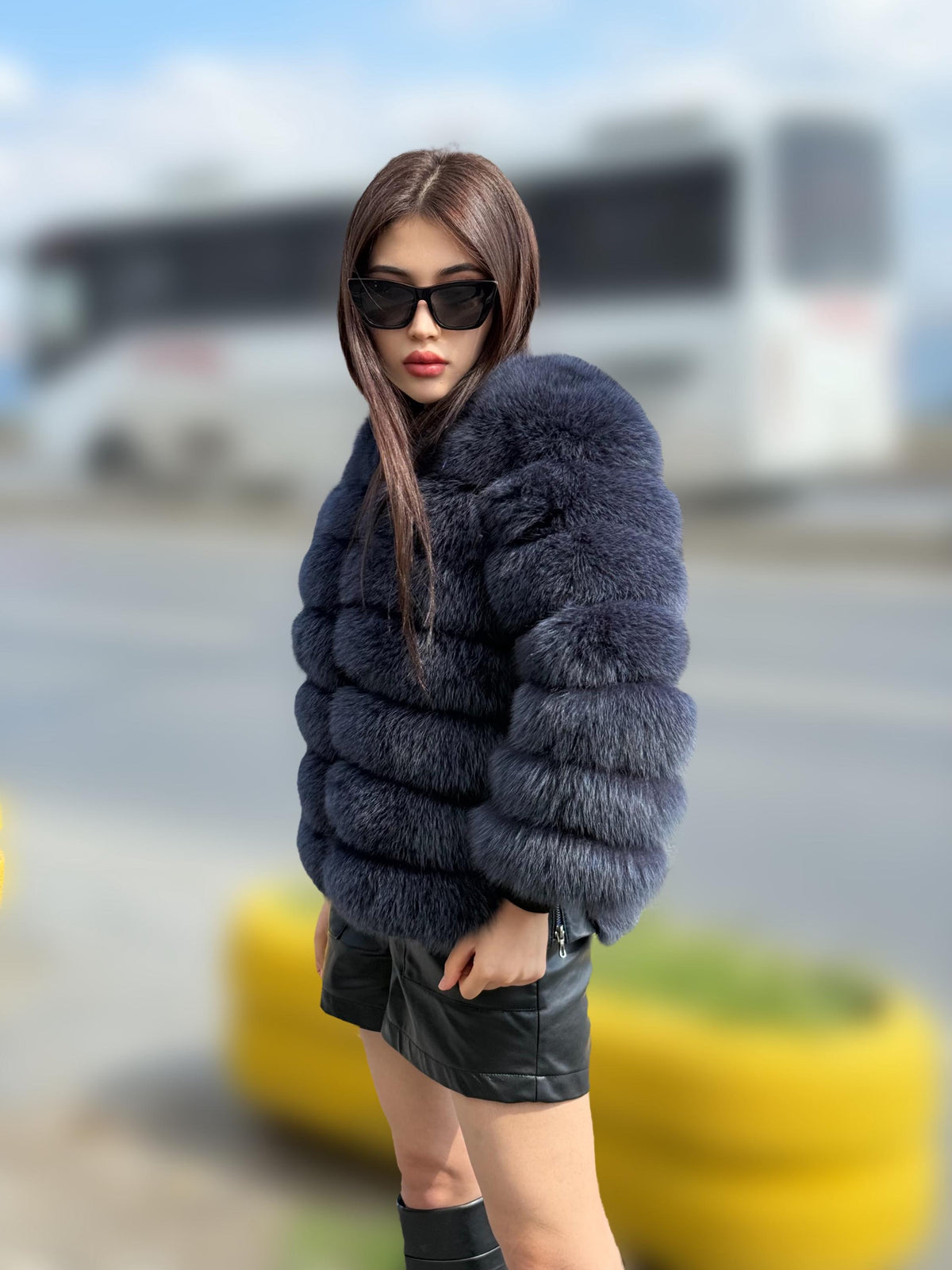 Women Handmade Fox Fur Jacket | Fox Fur Jacket With Removable Sleeves | Anthracite Gray Fox Fur Jacket |Gift For Her | Luxury Fox Fur Jacket