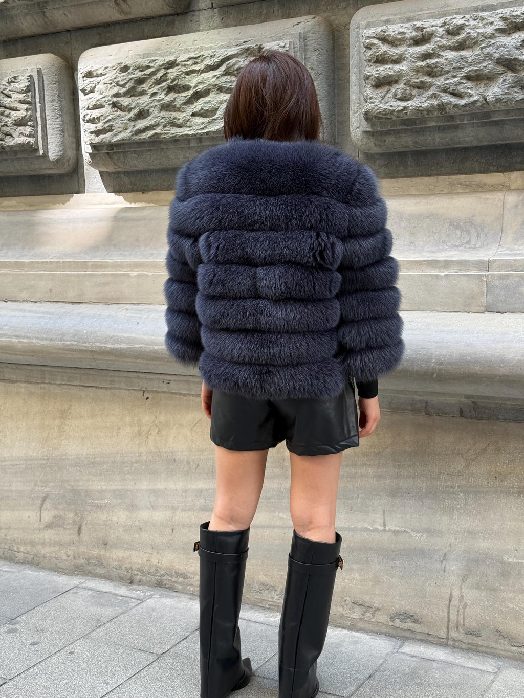 Women Handmade Fox Fur Jacket | Fox Fur Jacket With Removable Sleeves | Anthracite Gray Fox Fur Jacket |Gift For Her | Luxury Fox Fur Jacket