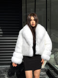 White Arctic Fox Fur Jacket, Women’s Luxury Short Shadow Fur Coat