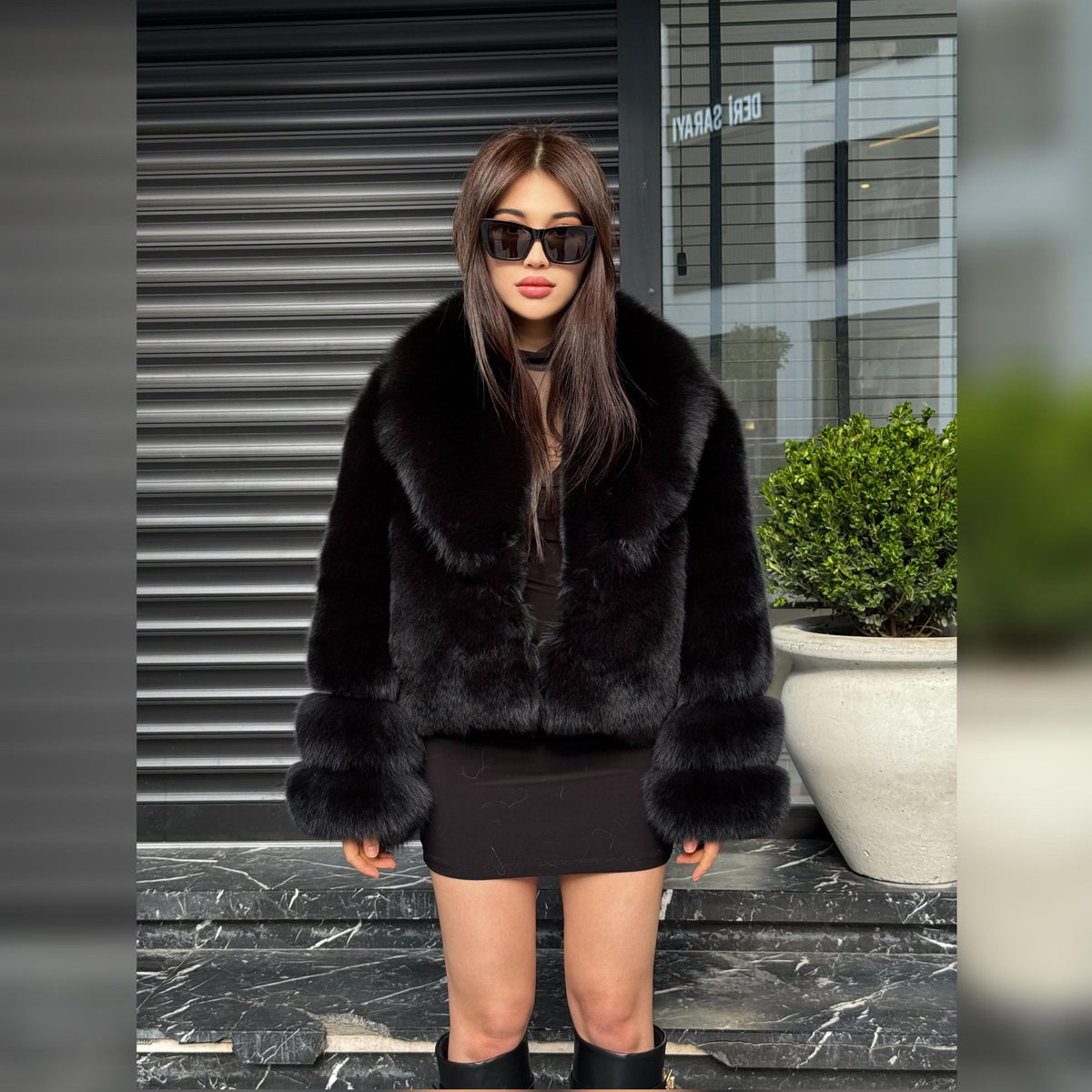 Black Fox Fur Jacket. Premium Full Skin Fox Fur Coat. Womens fox Fur Jacket. Short Fox Fur Coat