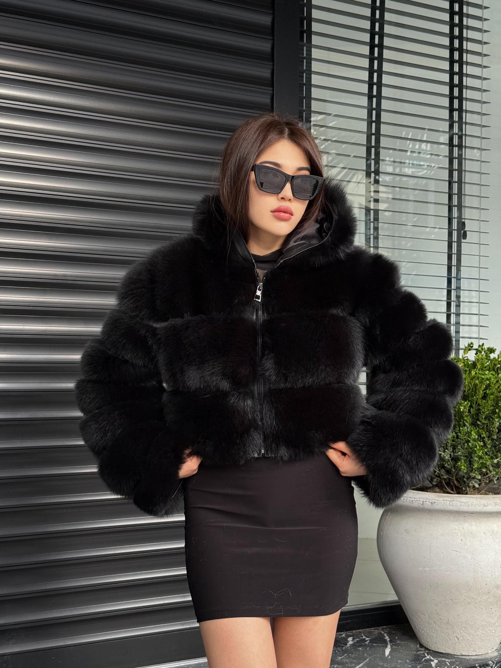 Black Fox Fur Jacket | Handmade Luxury Short Fox Fur Coat With Hood | Natural Fox Fur Jacket | Gift For Her | Luxury Fox Fur Jacket