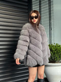 Women Handmade Fox Fur Jacket | Gray Fox Fur Jacket With Removable Sleeves | Genuine Fox Fur Jacket | Gift For Her | Luxury Fox Fur Jacket