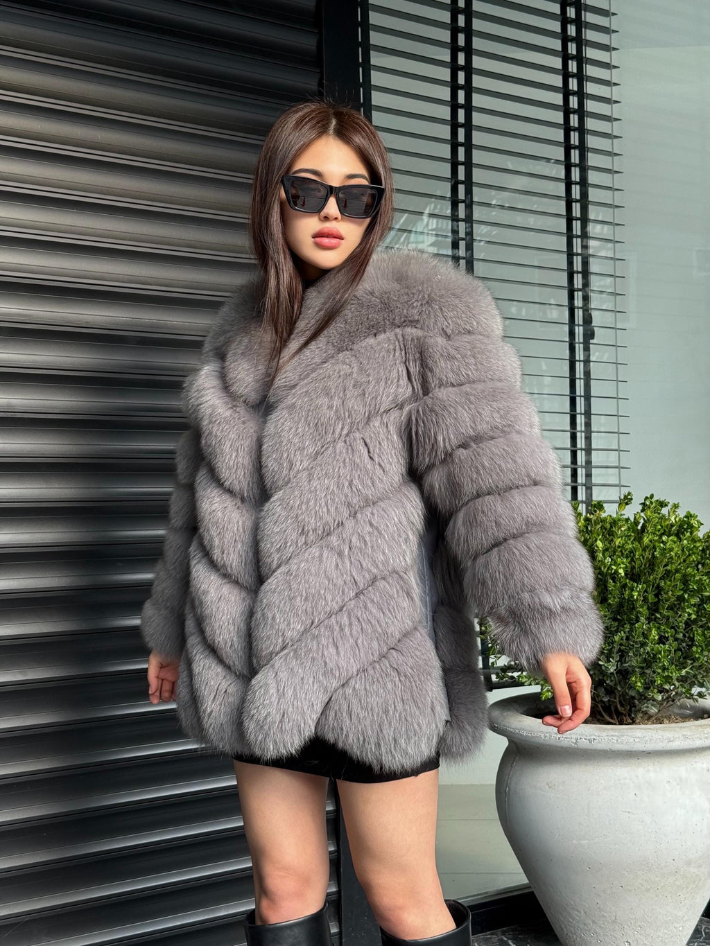 Women Handmade Fox Fur Jacket | Gray Fox Fur Jacket With Removable Sleeves | Genuine Fox Fur Jacket | Gift For Her | Luxury Fox Fur Jacket