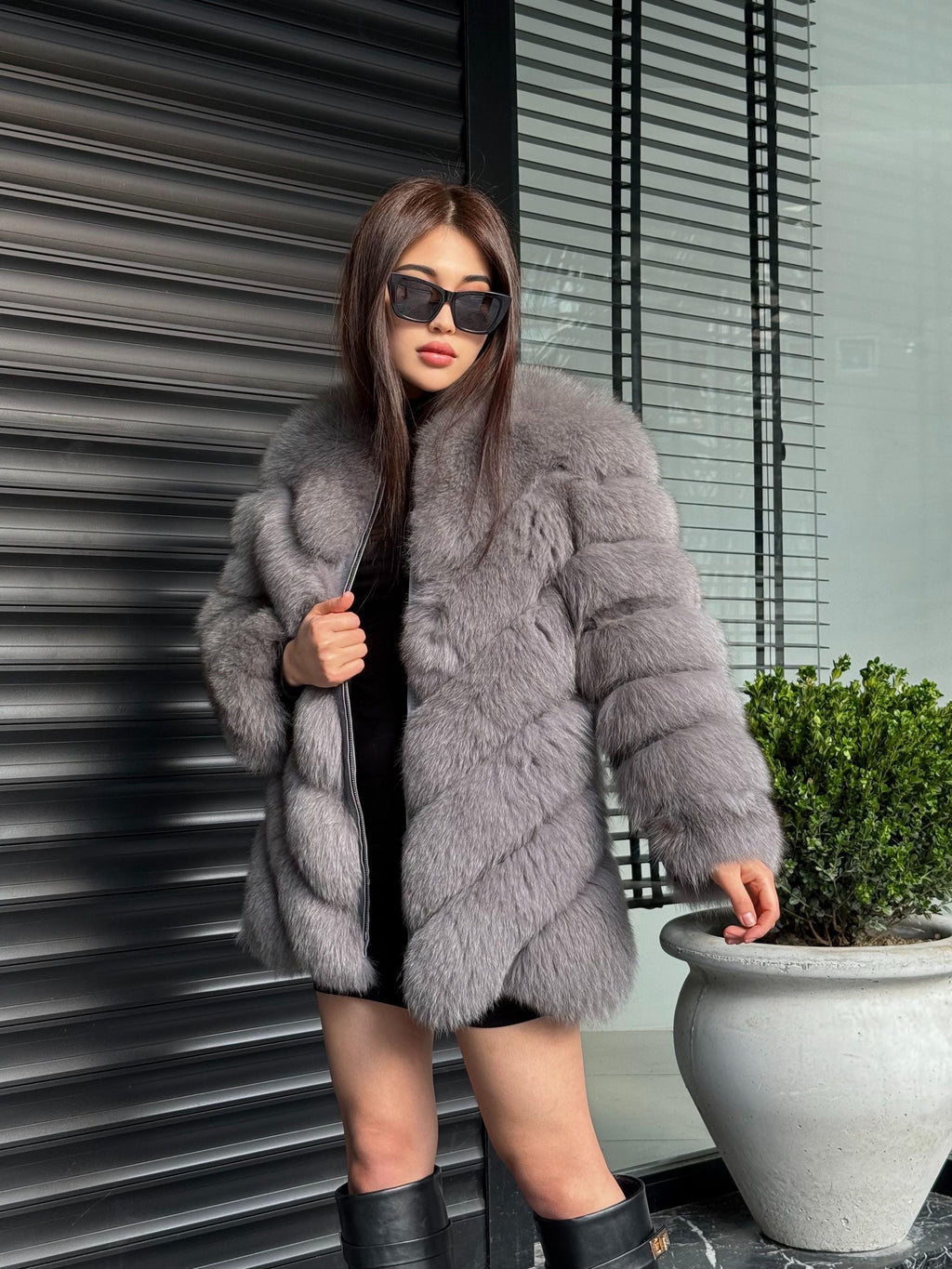Women Handmade Fox Fur Jacket | Gray Fox Fur Jacket With Removable Sleeves | Genuine Fox Fur Jacket | Gift For Her | Luxury Fox Fur Jacket
