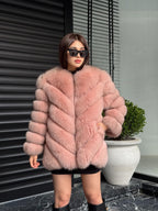 Pink Fox Fur Jacket Women | Handmade Luxury Fur Coat & Vest With Removable Sleeves