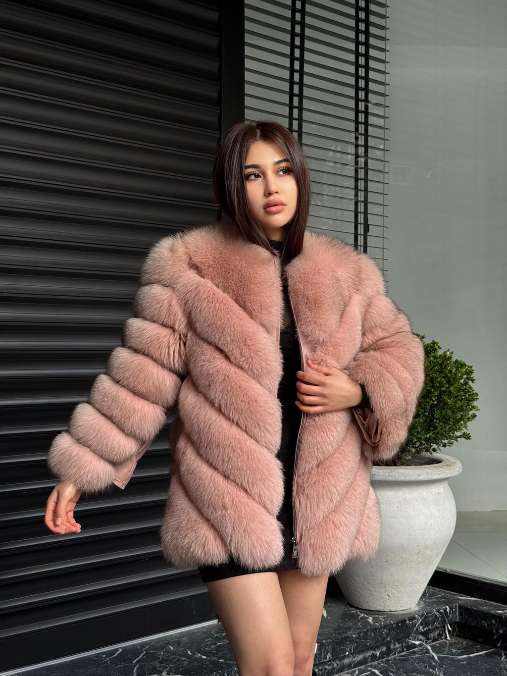 Pink Fox Fur Jacket Women | Handmade Luxury Fur Coat & Vest With Removable Sleeves