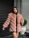 Pink Fox Fur Jacket Women | Handmade Luxury Fur Coat & Vest With Removable Sleeves