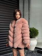 Pink Fox Fur Jacket Women | Handmade Luxury Fur Coat & Vest With Removable Sleeves