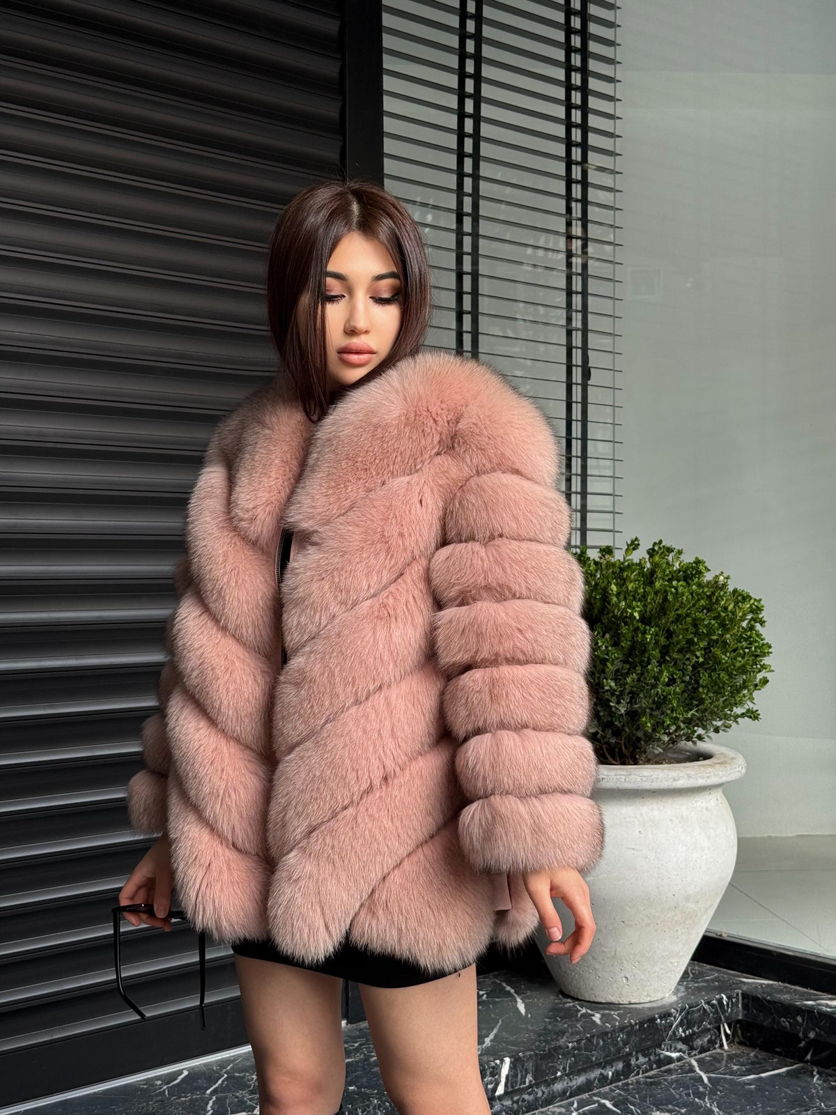 Pink Fox Fur Jacket Women | Handmade Luxury Fur Coat & Vest With Removable Sleeves