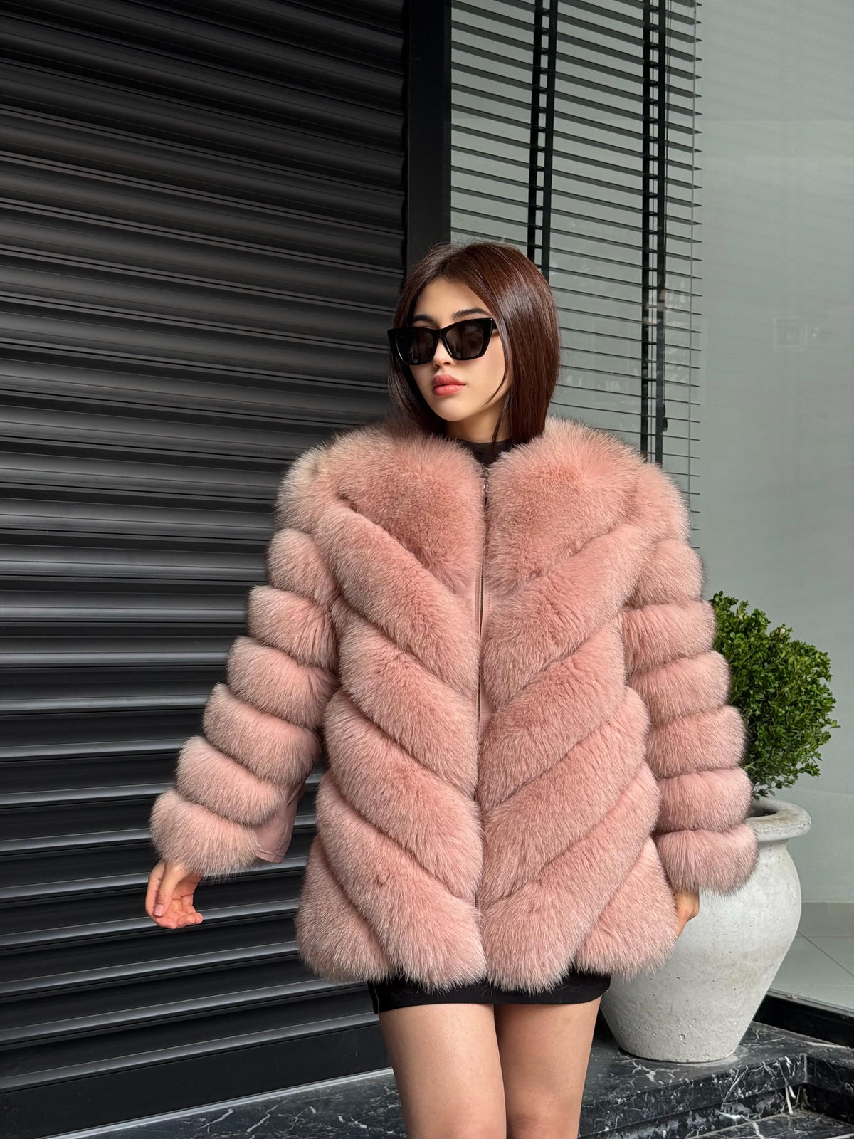 Pink Fox Fur Jacket Women | Handmade Luxury Fur Coat & Vest With Removable Sleeves