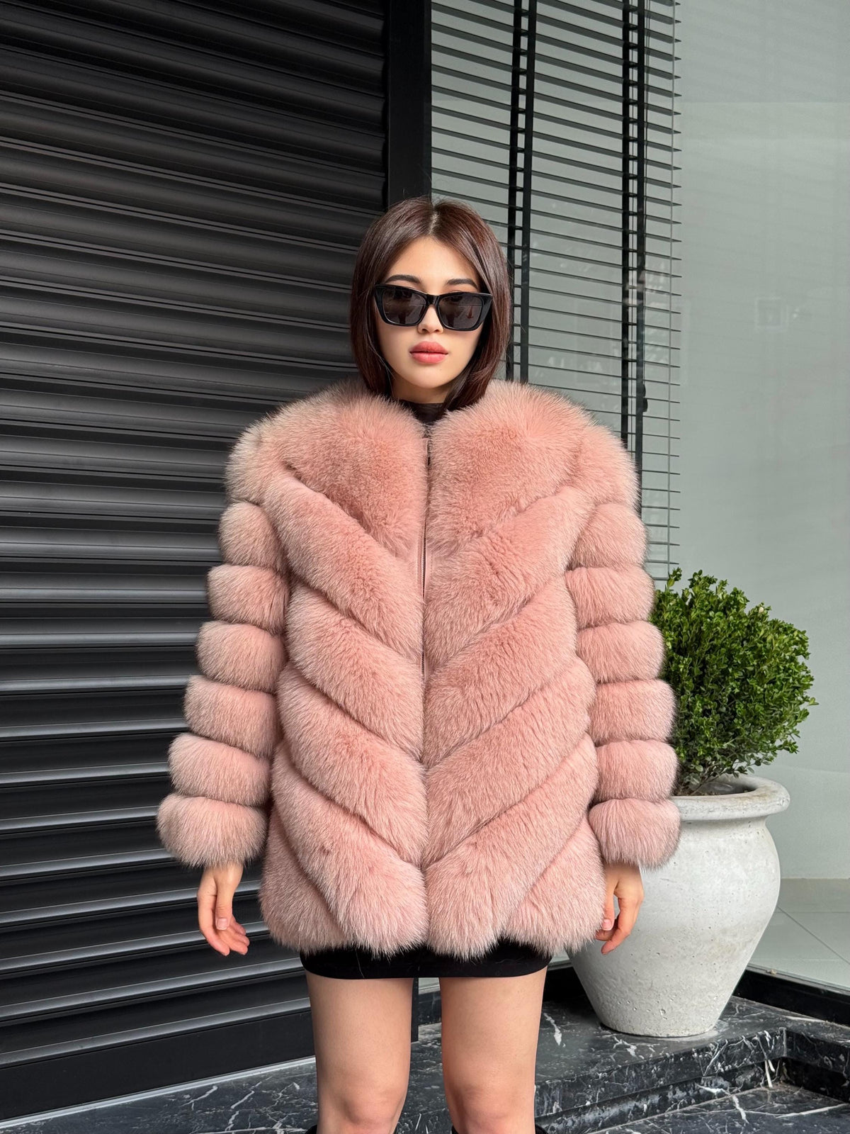 Pink Fox Fur Jacket Women | Handmade Luxury Fur Coat & Vest With Removable Sleeves