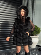 Luxury Pink Fox Fur Vest | Genuine Real Fox Fur | Long Handmade Fur Vest For Women | Winter Sleeveless Fur Jacket | Plus Size Fur Vest