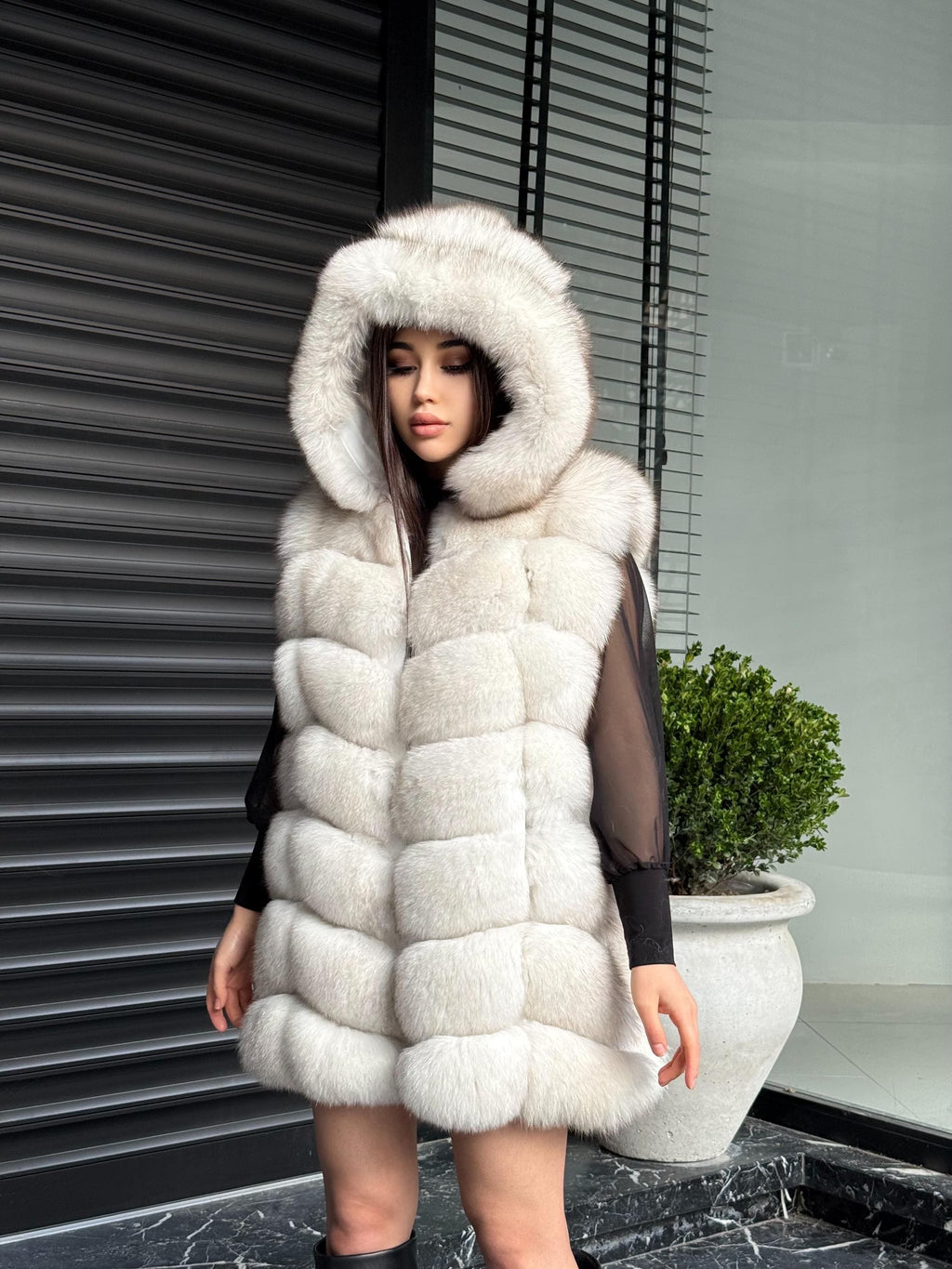Luxury White Fox Fur Vest | Genuine Real Fox Fur | Long Handmade Fox Fur Vest For Women | Winter Sleeveless Fur Jacket | Plus Size Fur Vest