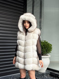 Luxury White Fox Fur Vest | Genuine Real Fox Fur | Long Handmade Fox Fur Vest For Women | Winter Sleeveless Fur Jacket | Plus Size Fur Vest
