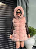 Luxury Pink Fox Fur Vest | Genuine Real Fox Fur | Long Handmade Fur Vest For Women | Winter Sleeveless Fur Jacket | Plus Size Fur Vest