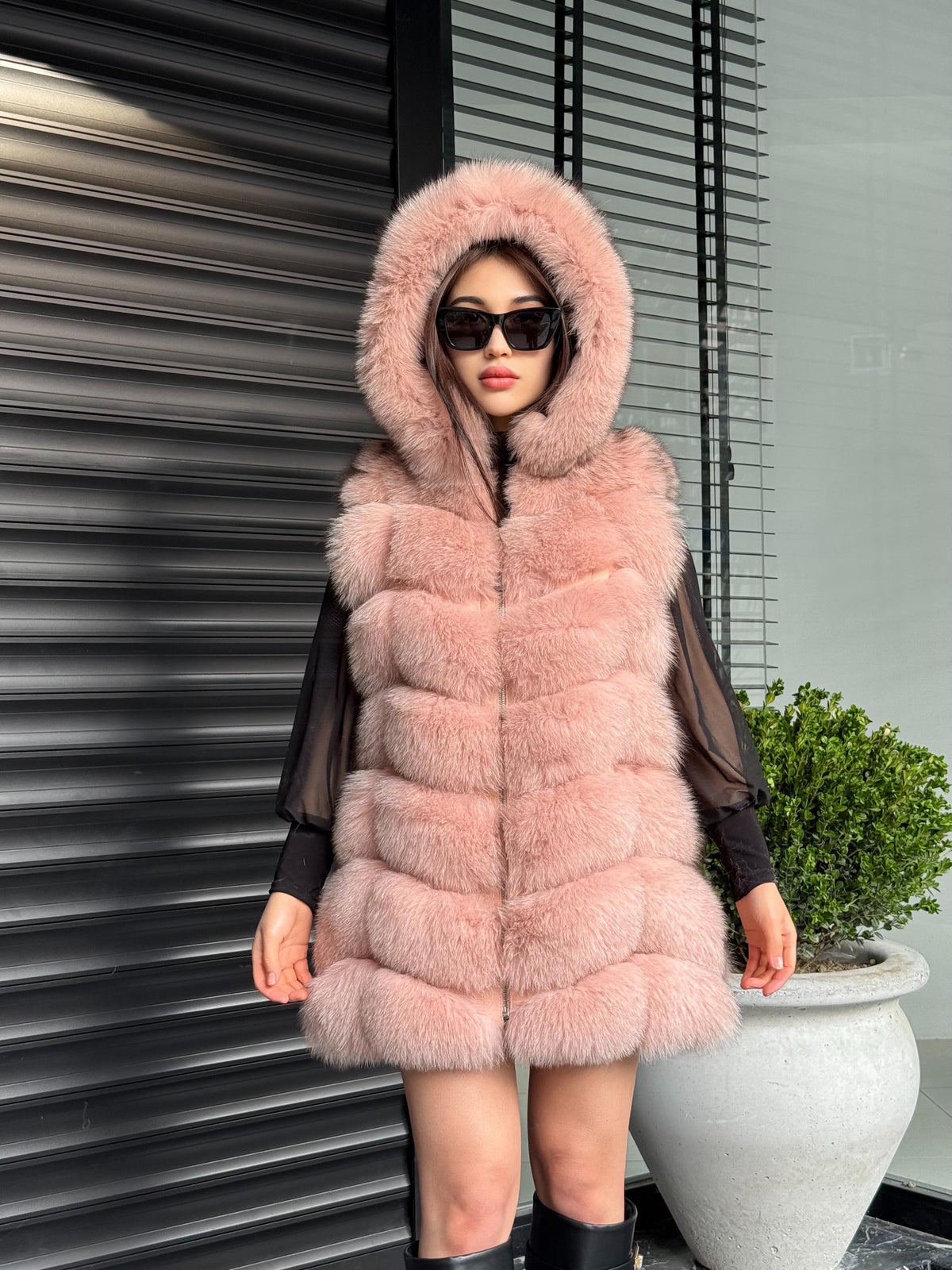 Luxury Pink Fox Fur Vest | Genuine Real Fox Fur | Long Handmade Fur Vest For Women | Winter Sleeveless Fur Jacket | Plus Size Fur Vest
