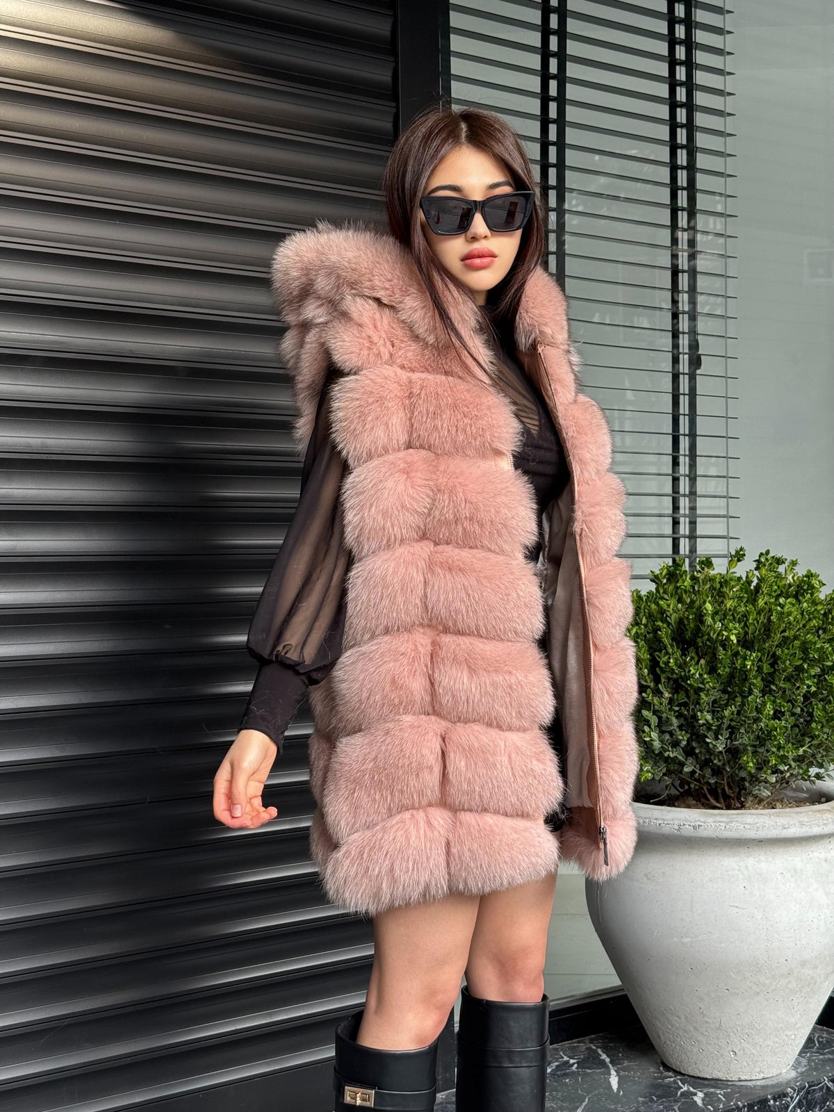 Luxury Pink Fox Fur Vest | Genuine Real Fox Fur | Long Handmade Fur Vest For Women | Winter Sleeveless Fur Jacket | Plus Size Fur Vest