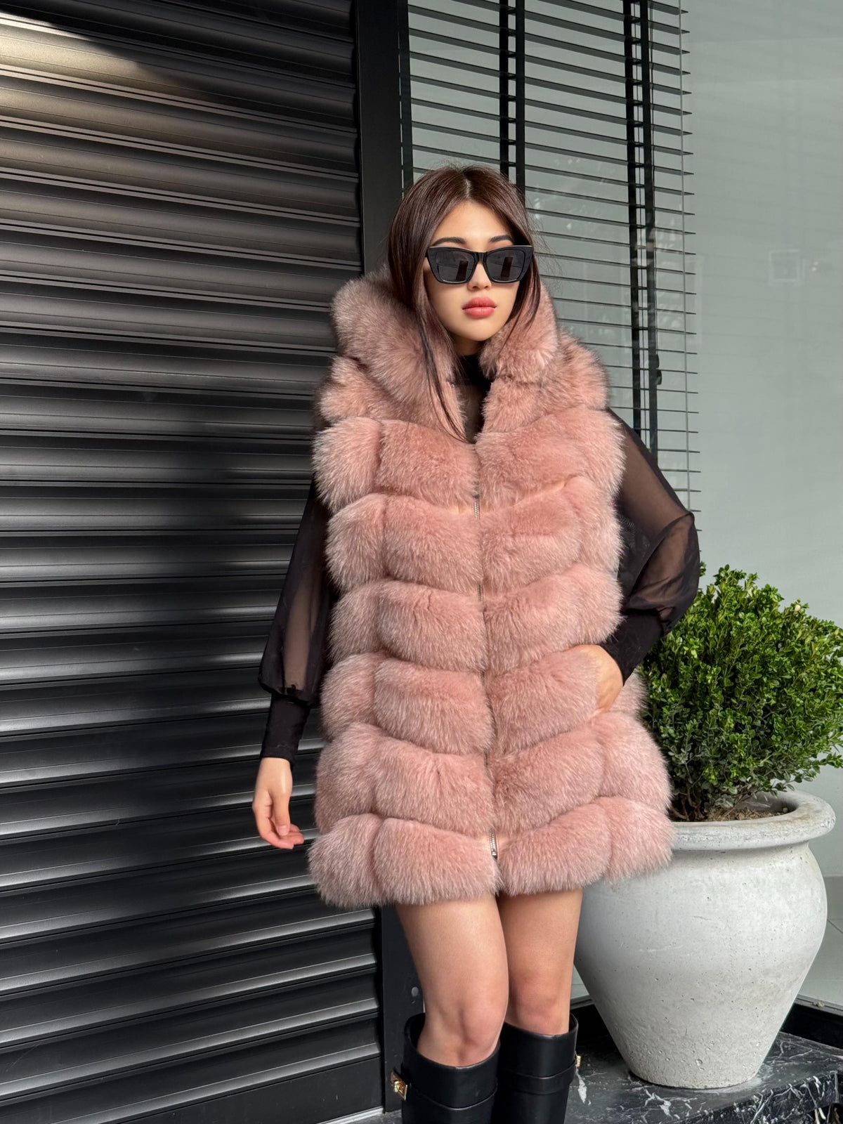 Luxury Pink Fox Fur Vest | Genuine Real Fox Fur | Long Handmade Fur Vest For Women | Winter Sleeveless Fur Jacket | Plus Size Fur Vest
