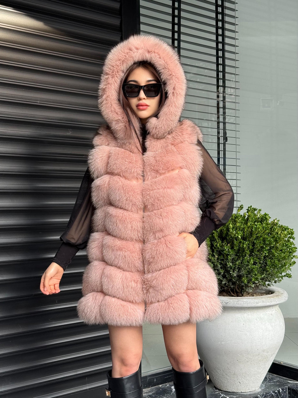 Luxury Pink Fox Fur Vest | Genuine Real Fox Fur | Long Handmade Fur Vest For Women | Winter Sleeveless Fur Jacket | Plus Size Fur Vest