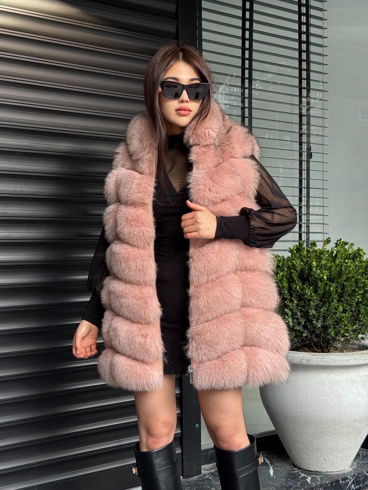Luxury Pink Fox Fur Vest | Genuine Real Fox Fur | Long Handmade Fur Vest For Women | Winter Sleeveless Fur Jacket | Plus Size Fur Vest