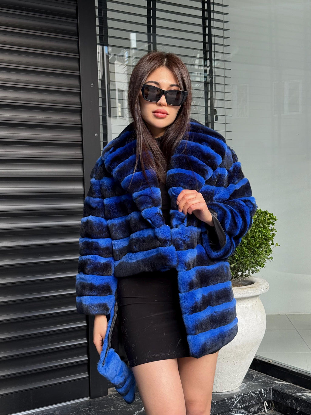 Sax Blue Handmade Luxury Chinchilla Pattern Rex Fur Coat, Blue Soft Rex Fur Jacket For Winter, Gift For Her, Transformer Rex Fur Coat