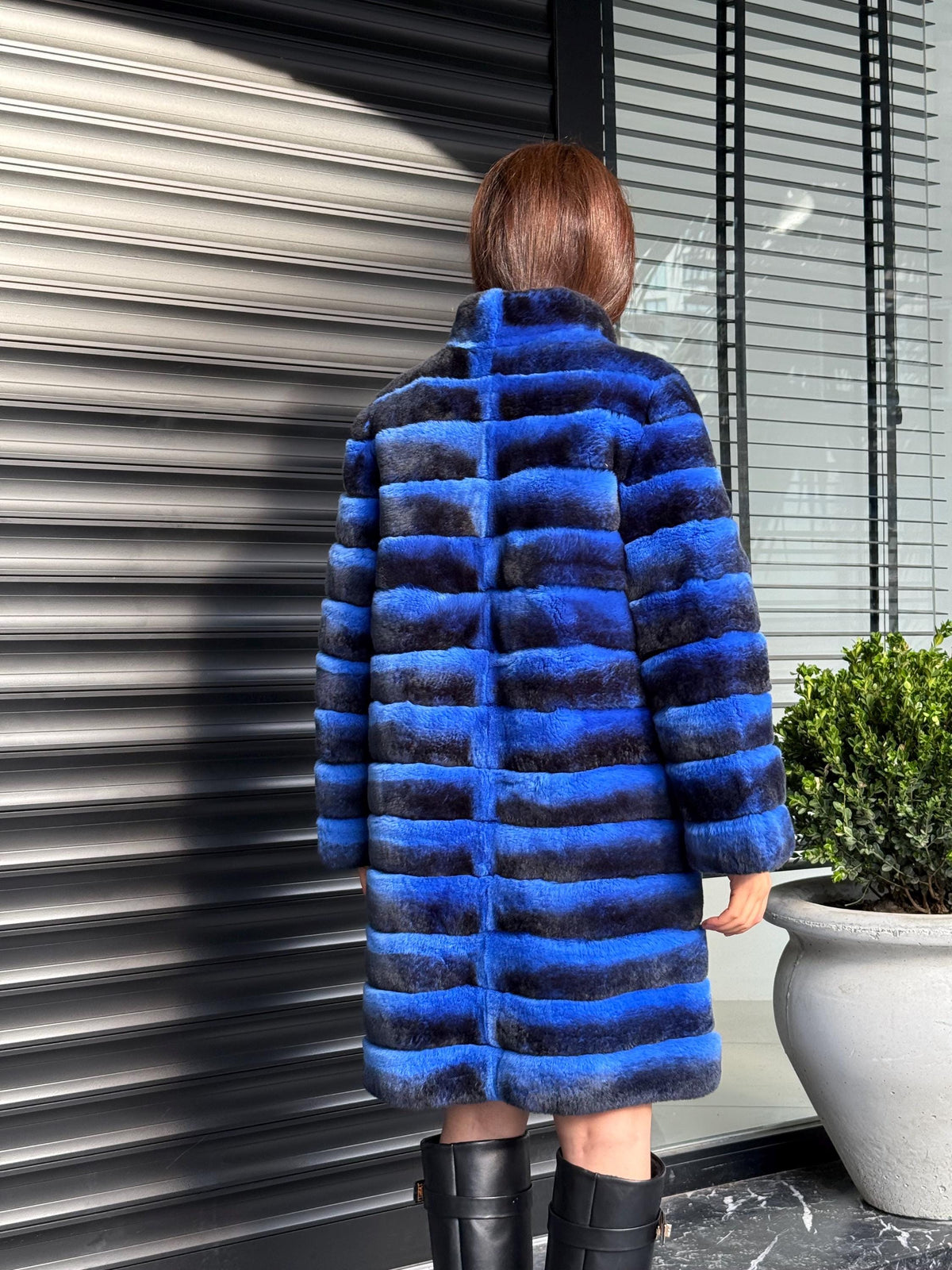 Sax Blue Luxury Handmade Women Chinchilla Pattern Rex Fur Coat | Soft Luxury Transformer Real Rex Fur Jacket Winter Outwear | Gift For Her