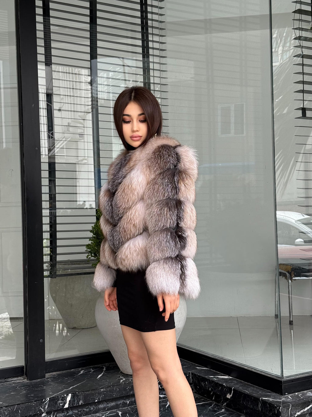 Luxury Women Frost Fox Fur Coat | Handmade Fox Fur Convertible Jacket with Detachable Sleeves | 2-in-1 Genuine Fox Fur Vest & Coat