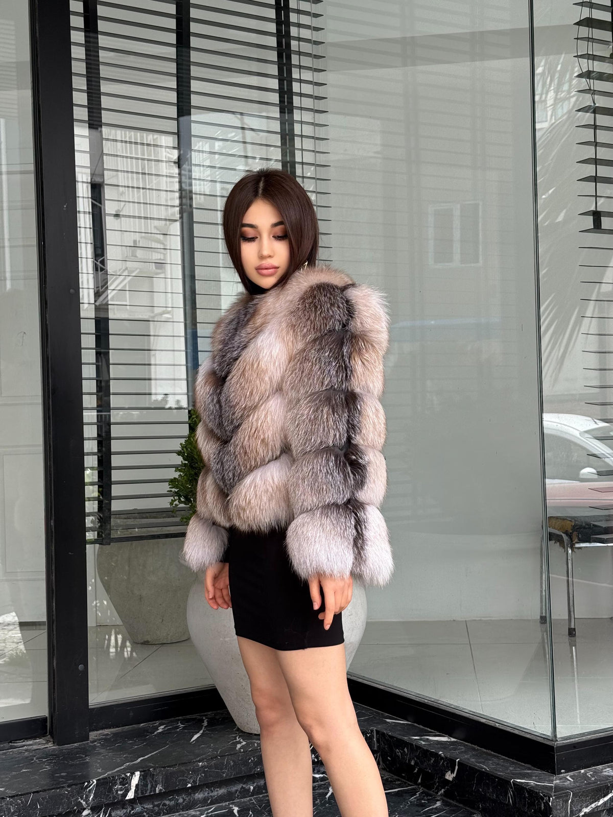 Luxury Women Frost Fox Fur Coat | Handmade Fox Fur Convertible Jacket with Detachable Sleeves | 2-in-1 Genuine Fox Fur Vest & Coat