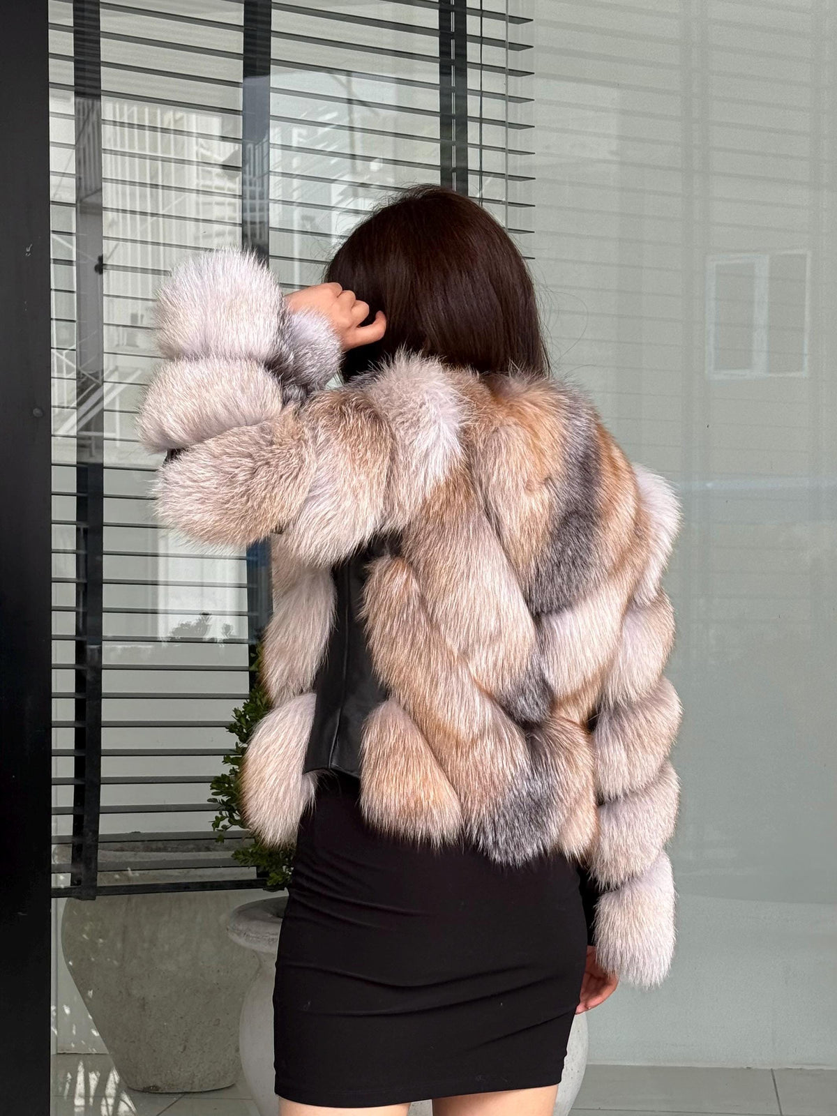Luxury Women Frost Fox Fur Coat | Handmade Fox Fur Convertible Jacket with Detachable Sleeves | 2-in-1 Genuine Fox Fur Vest & Coat