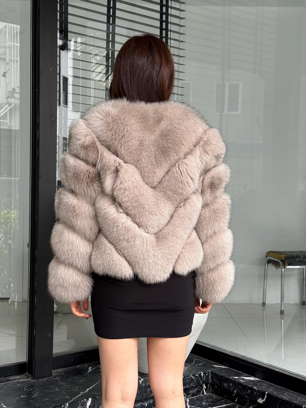 Powder Beige Fox Fur Coat | Women’s Handmade Luxury Fur Jacket With Removable Sleeves | Short Winter Warm outerwear | Gift For Her