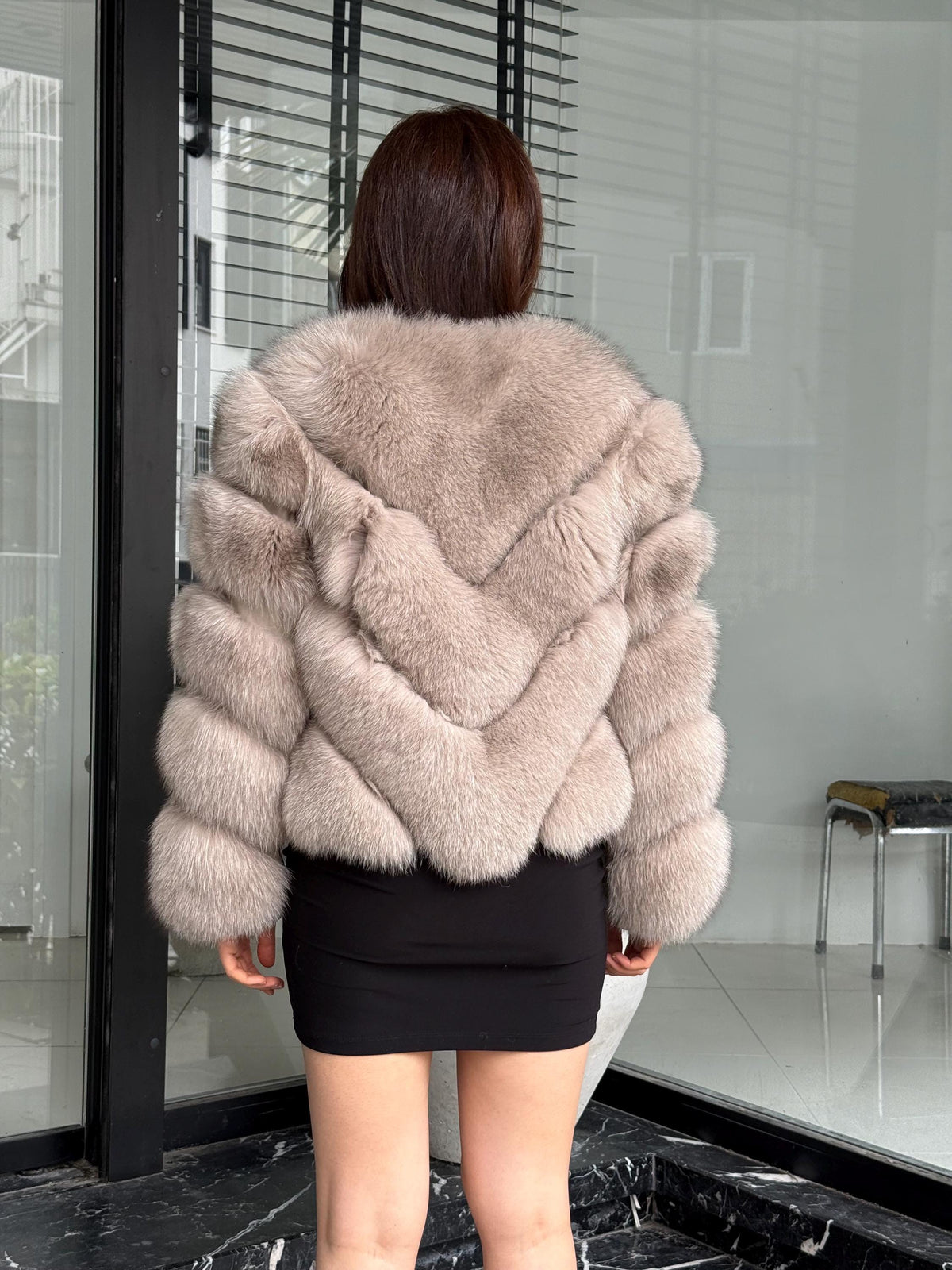 Powder Beige Fox Fur Coat | Women’s Handmade Luxury Fur Jacket With Removable Sleeves | Short Winter Warm outerwear | Gift For Her