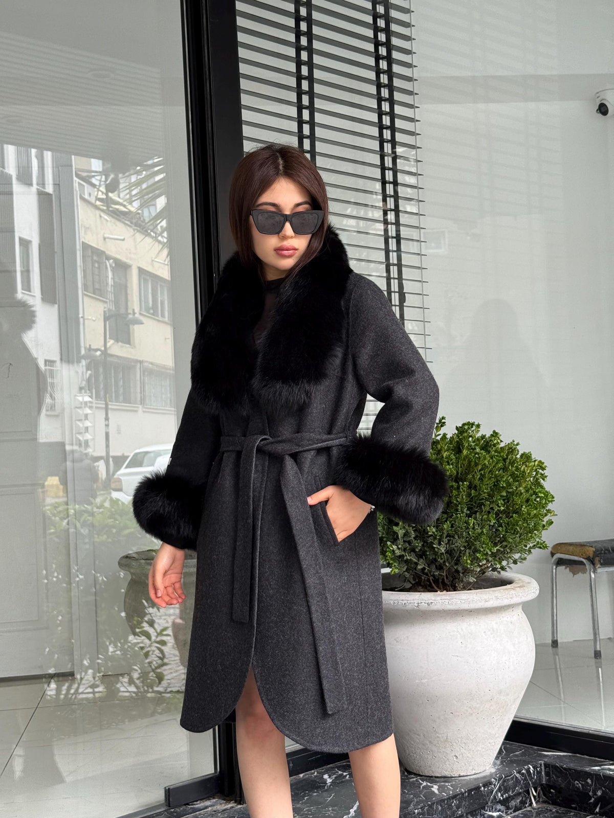 Black Handmade Women Alpaca Coat With Fox Fur , Luxury Outwear | Natural Alpaca Wool Coat | Soft & Warm – Handmade Women’s Outerwear