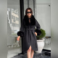 Black Handmade Women Alpaca Coat With Fox Fur , Luxury Outwear | Natural Alpaca Wool Coat | Soft & Warm – Handmade Women’s Outerwear