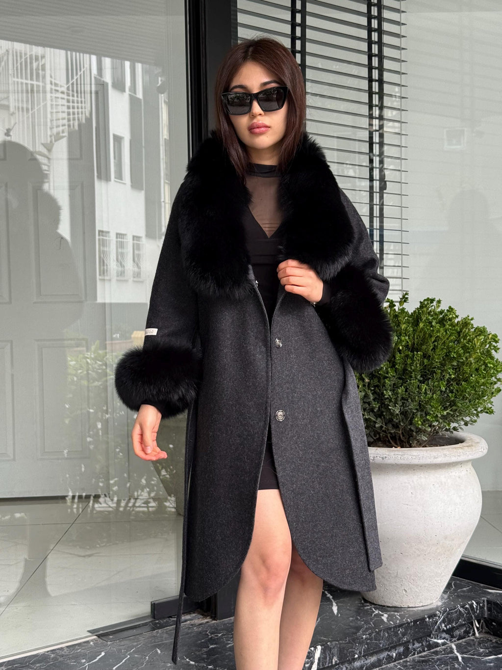 Black Handmade Women Alpaca Coat With Fox Fur , Luxury Outwear | Natural Alpaca Wool Coat | Soft & Warm – Handmade Women’s Outerwear